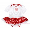 Mother's Day White Baby Bodysuit Minnie Dots White Pettiskirt & Sparkle Rhinestone I Love Mom Print JS4509